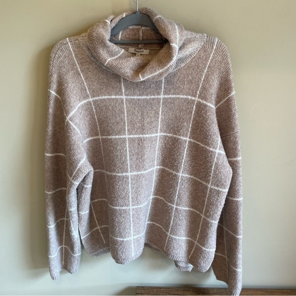 Madewell Windowpane Women’s Turtleneck Sweater Tan Size XL - Picture 3 of 10
